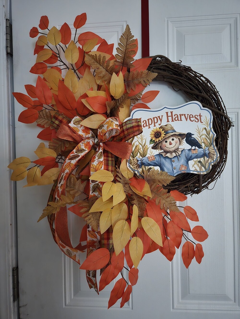 Happy Harvest Fall Wreath Sign — Orange & Yellow Autumn Decor